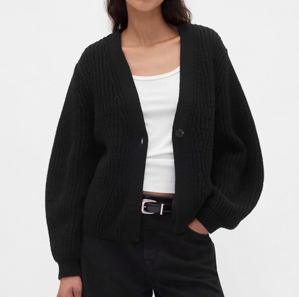 GAP Cotton Wool Blend Barrel Sleeve Cardigan Sweater Black Small